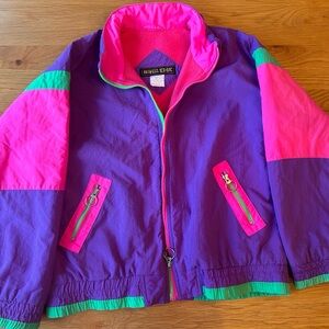 Vintage 80s Colorblock Ski Jacket Neon Purple Pink Green Oversized